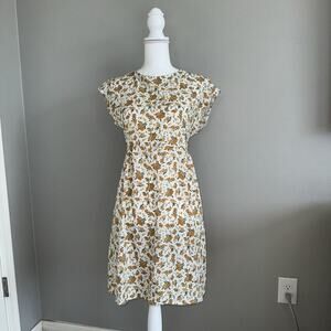 NWT Beachsissi Floral Dress Midi Dress Sz L White Yellow Cottage Core Trad Wife